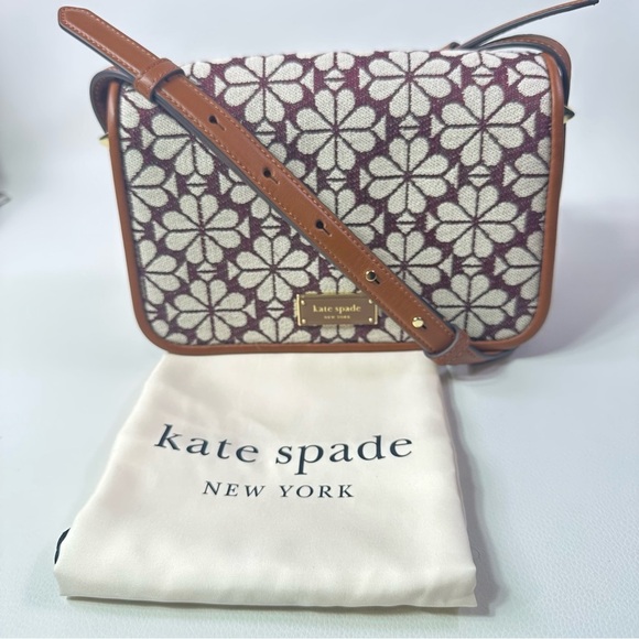 NEW KATE SPADE FLOWER JACQUARD BURGUNDY CROSSBODY BAG ! - Picture 10 of 10